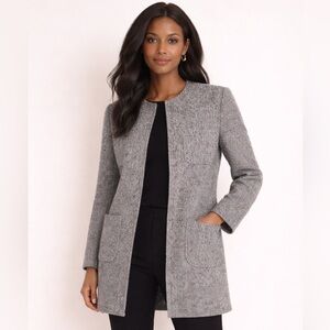 Vintage Wool Blend Liz Claiborne Black & White Tweed Bouclé Coat Size 10